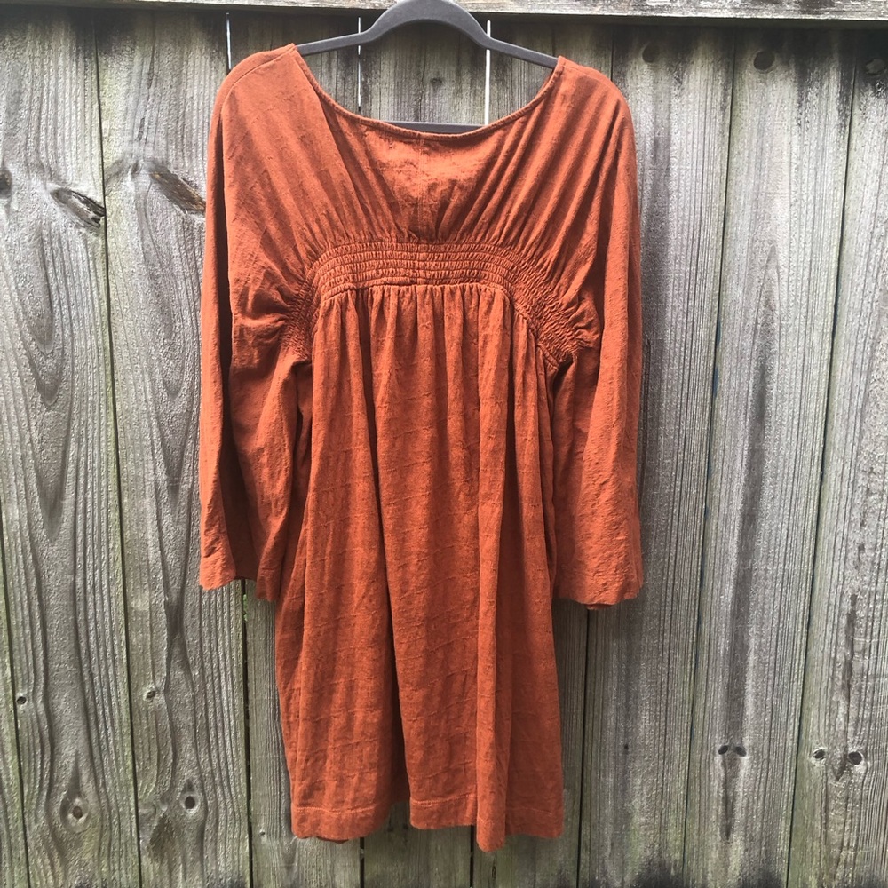 FP Beach Celia Mini Dress Size L Brown Rust Long Dolman Sleeves Gauzy Pockets - Picture 13 of 16